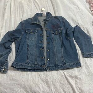 Disney Store Retro Mickey Mouse Painted Back Rhinestone Denim Trucker Ja…